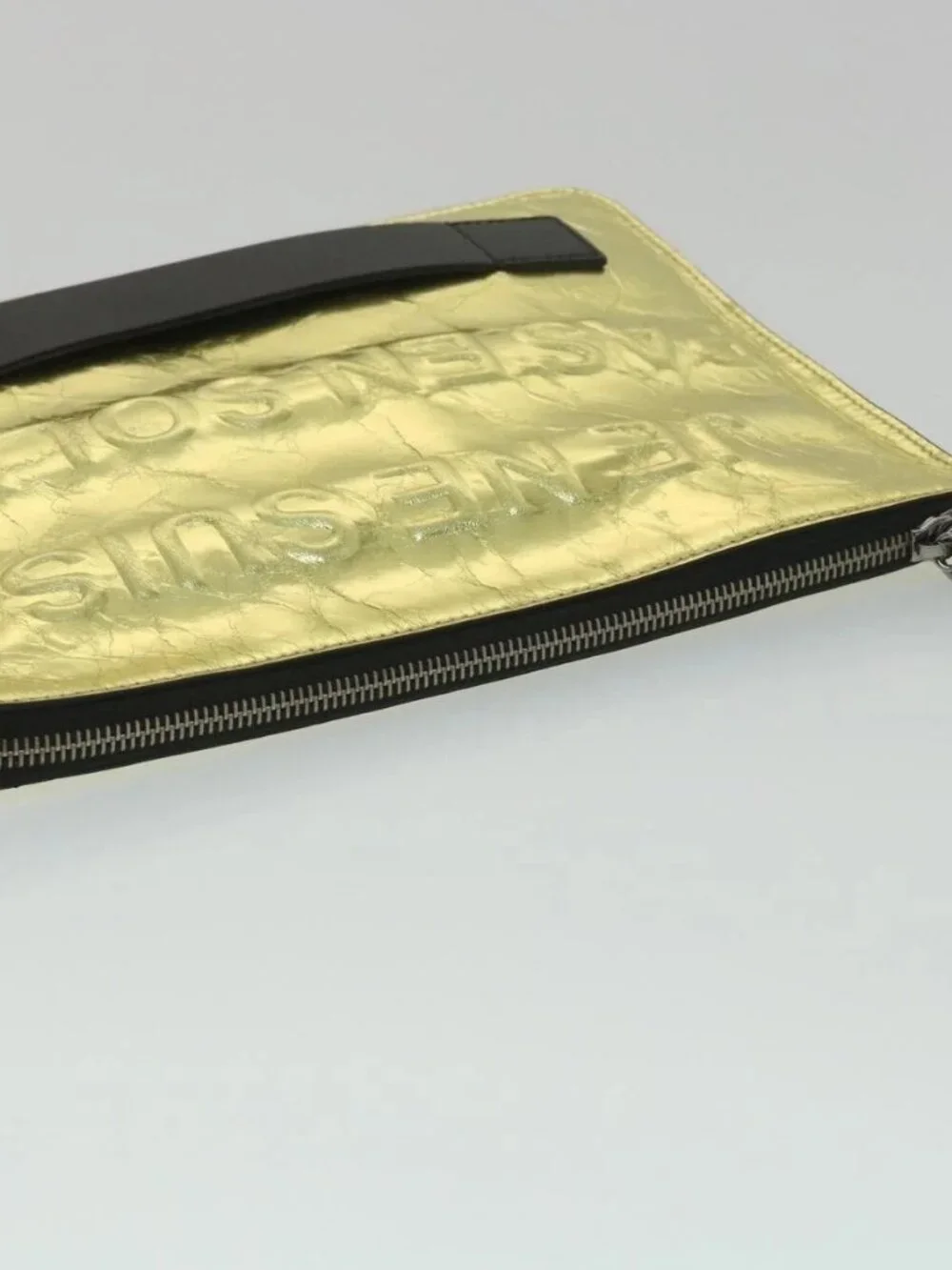 CHANEL Clutch Bag Metallic Leather Gold A82164 CC Auth 38172SAV